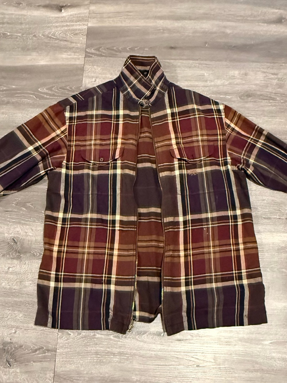 Ralph Lauren Plaid Shirt Jacket in Brown, Burgundy & Navy